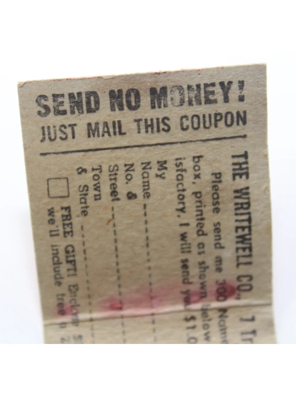 Vintage Matchbook Writewell De Luxe Name Labels DD Bean & Sons Match Carolina In